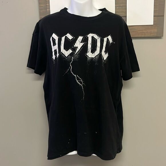 AC/DC Cotton:On Black Relaxed Boyfriend T-Shirt Distressed Goth Grunge Small - Picture 1 of 12
